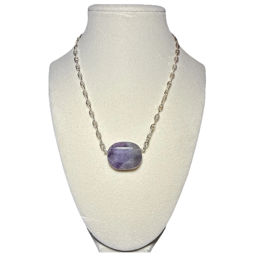 Vintage Ralph Lauren Silver Tone And Faceted Amethyst Statement Necklace J19-38